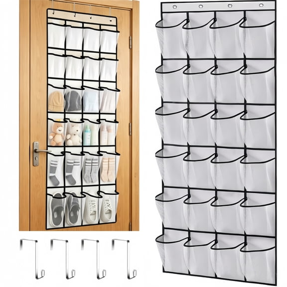 Over The Door Shoe Rack with 24 Pockets, Efficient Closet Organizer