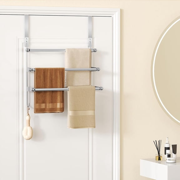 Over The Door Towel Rack, 304 Stainless Steel with 2 Hooks, 3 Tier Towel Bar for Hanging Towels, Over Door Storage Holder for Bathroom