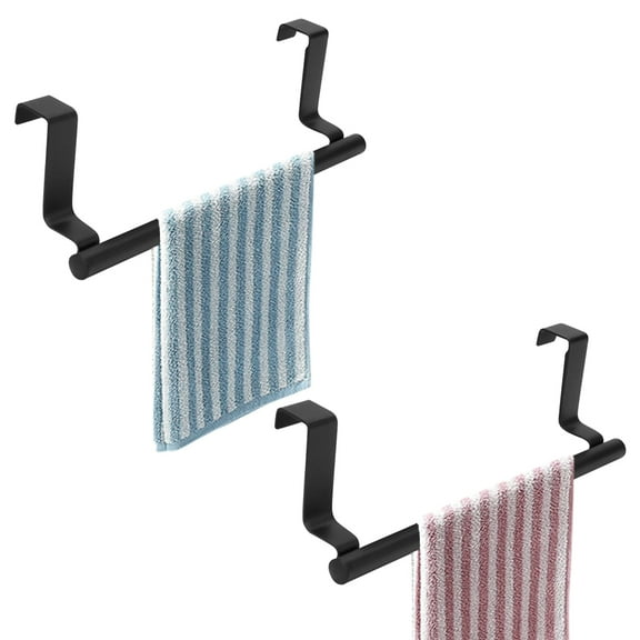 Over The Door Towel Rack, 9" Over Cabinet Door Towel Bar, Steel Towel Holder for Kitchen Bathroom, 2 Pack (Black)