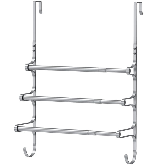 Over The Door Towel Rack, Over Door Towel Rack for Bathroom Door, Triple Towel Storage Holder with Hooks (Silver)