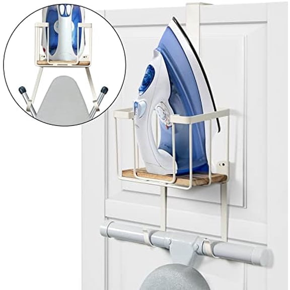 Over The Door/Wall Mount Ironing Board Hanger, Laundry Room Iron and Ironing Board Storage Holder, White