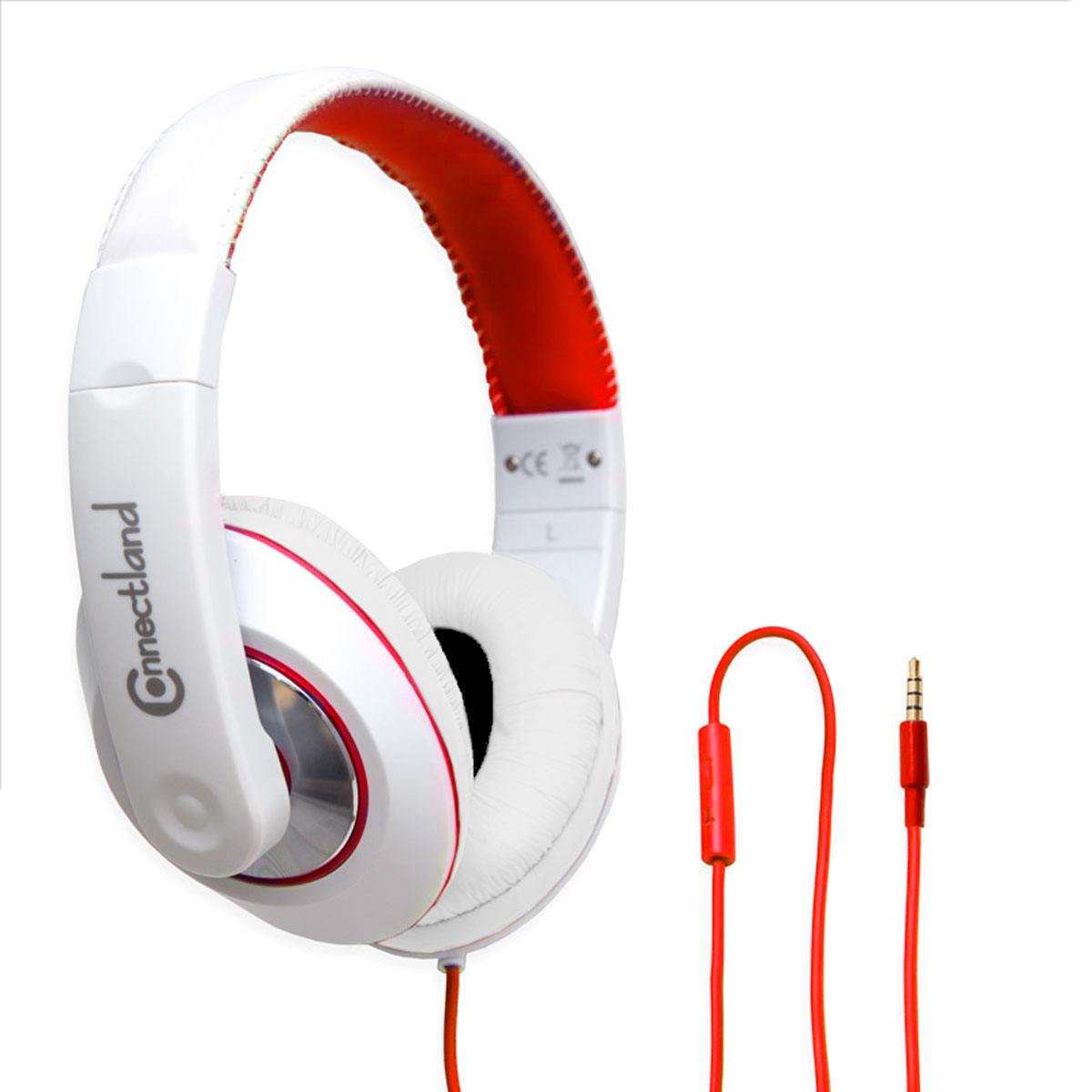 Over The Ear Stereo Kids Mobile Wired Headphone with in-Line Microphone Headphone White Red - image 1 of 3