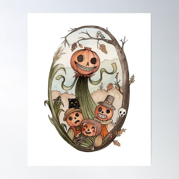 Over The Garden Wall Halloween Watercolor Poster Wall Art, Modern Wall Decor For Living Room Bedroom, 8x12 UNFRAMED