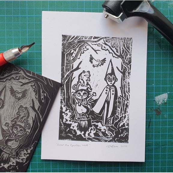 Over The Garden Wall Lino Print, Unframed Paper Poster 8x10in