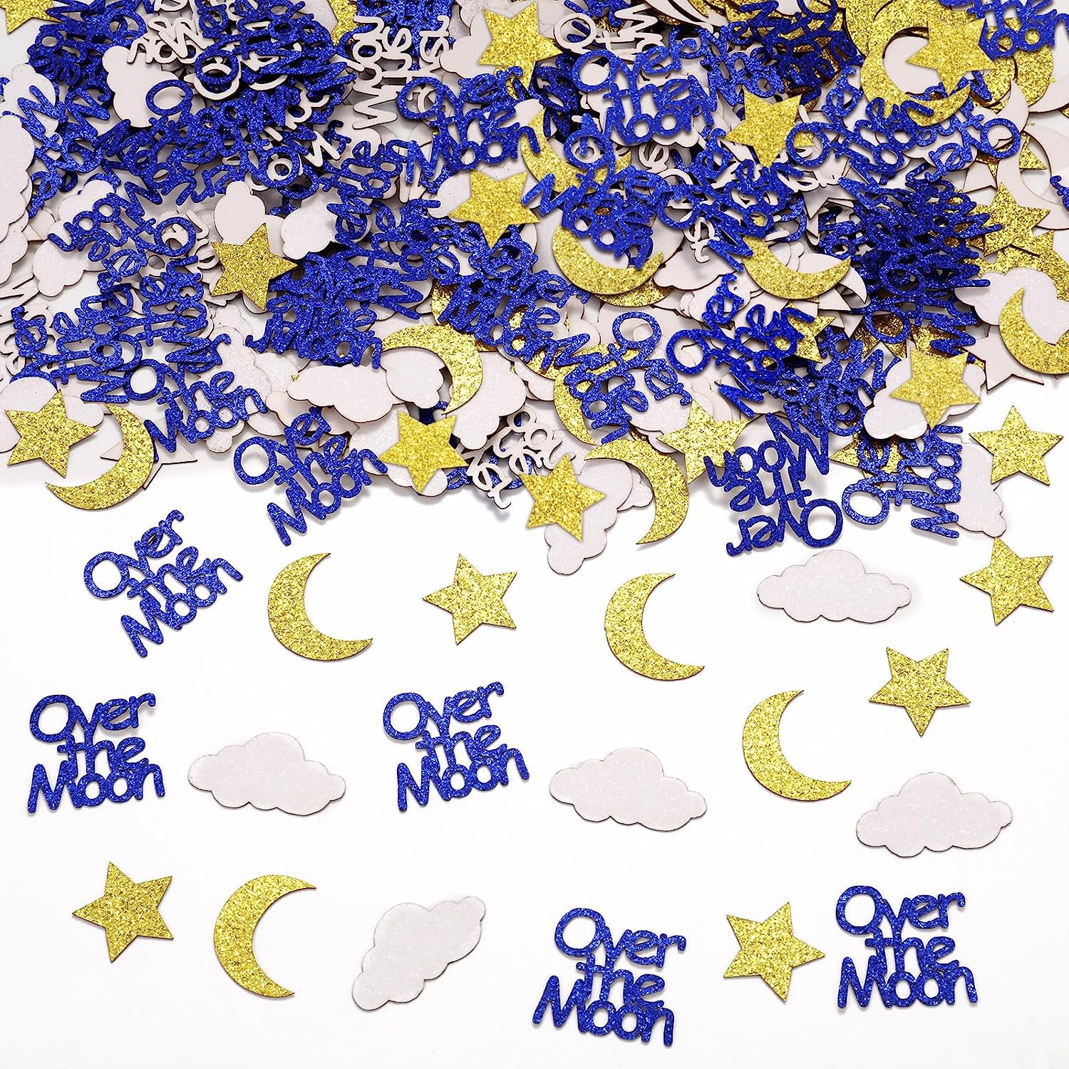 Over The Moon Baby Shower Confetti Decorations - Star, Cloud and Moon Paper Confetti for Twinkle Twinkle Little Star Outer Space Baby Shower 1st Birthday Party Supplies