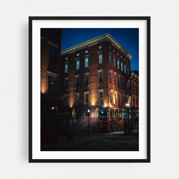 Over-The-Rhine at night, Cincinnati - Cincinnati Ohio Photography Architecture Nightlife City Street Photography Cityscape Vintage Night Sky Black Framed Wall Art Print 12 x 16 inches