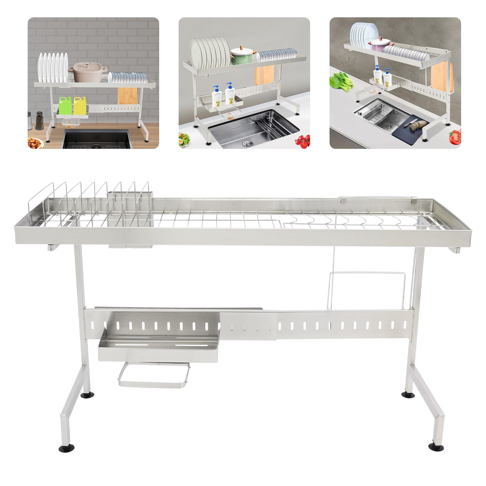 Over The Sink Dish Drainer Drying Rack, Adjustable Length Over Sink Dish Drying