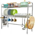 thumbnail image 1 of Over The Sink Dish Drying Rack,2-Tier 304 Stainless Steel Large Dish Drainers for Kitchen Counter Length Adjustable -Silver(Sink Width Limit (Sink Size ≤ 35 INCH), 1 of 7