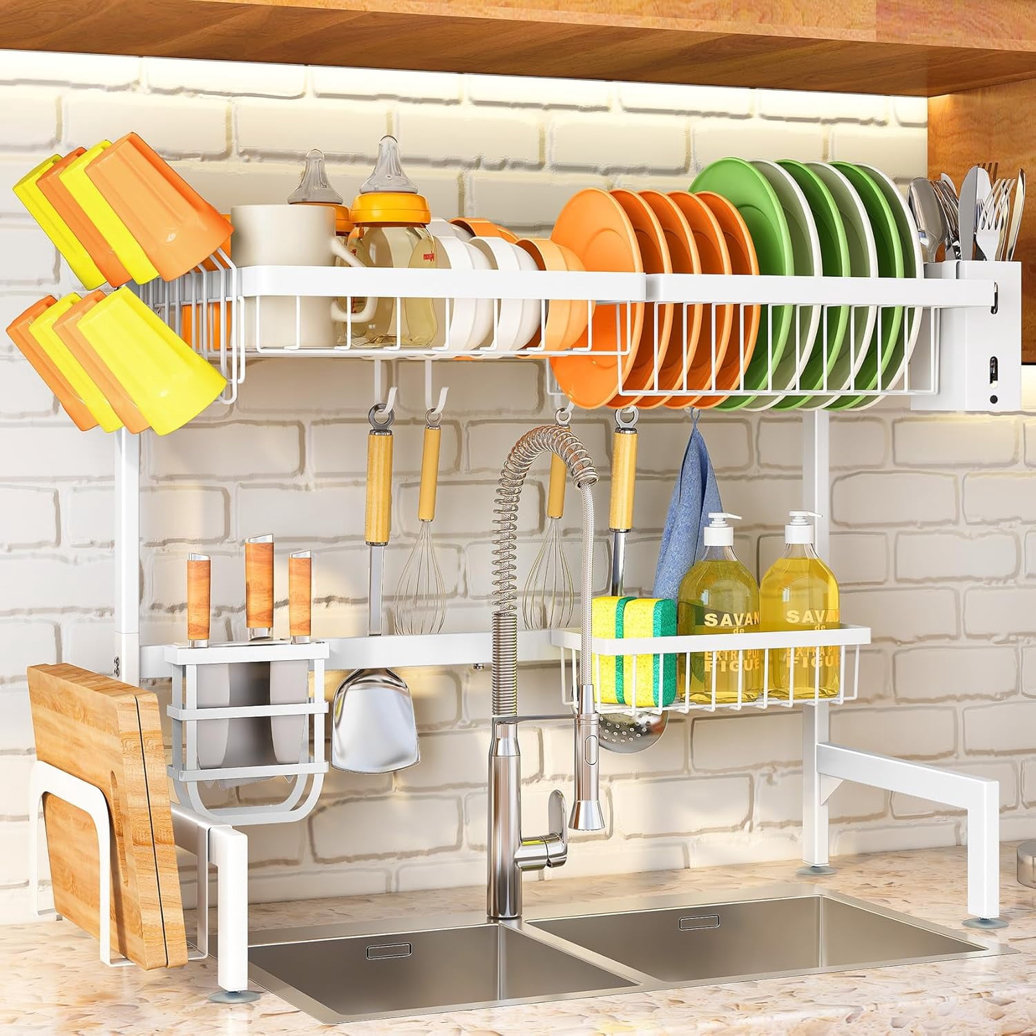 NestE-Over The Sink Dish Drying Rack - Adjustable Dish Rack for Kitchen Counter, Metal (White)