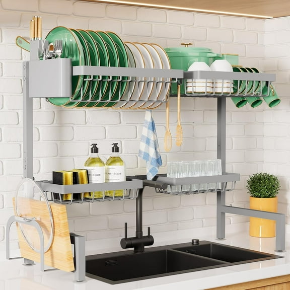 Adjustable Sink Drying Rack for Kitchen Sink with Multifunctional Baskets