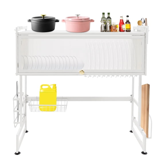 Over The Sink Dish Drying Rack, Dish Drainer Rack with Flip-up Door Kitchen Storage Organization for Dishes Bowls Cutlery 29.53inch