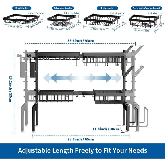 Over The Sink Dish Drying Rack, Expandable 2-Tier Stainless Steel with Utensil Holder for Kitchen Counter
