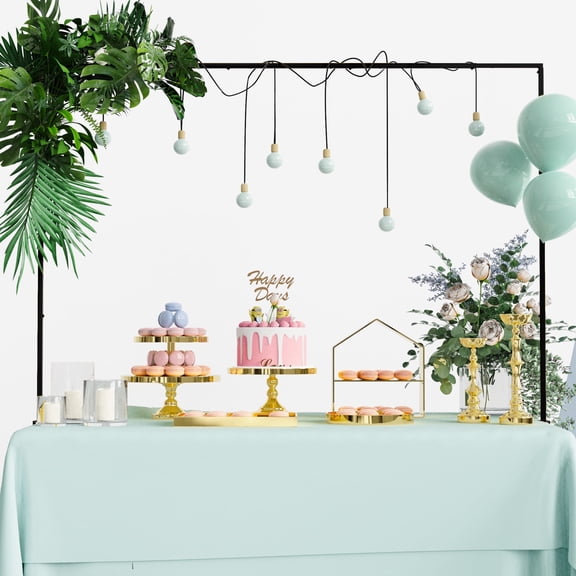VGMiu Over The Table Rod Stand with Clamps Adjustable 13''-42'' Tall 29"-98" Length Black Table Arch Hanging for Wedding Birthday Party Decoration
