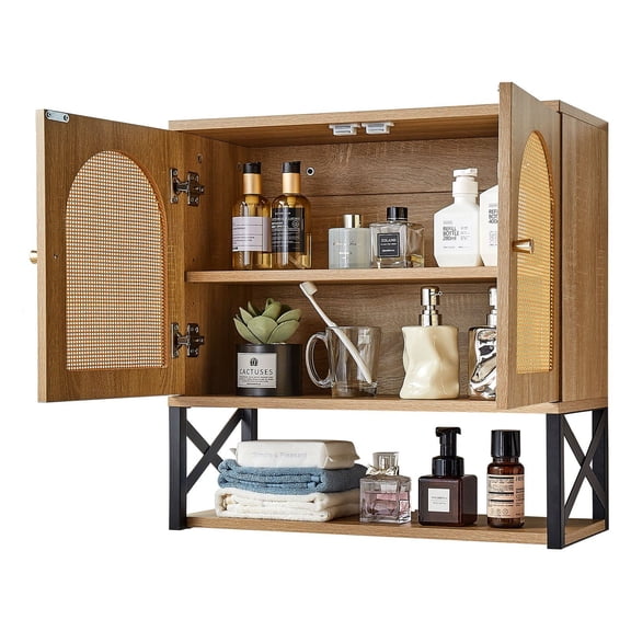 Over-The-Toilet Bathroom Storage Cabinet with 2 Doors, Adjustable Shelf & Open Partitions – Wall-Mounted Medicine & Organizer Cabinet for Laundry Room, Kitchen, Restroom