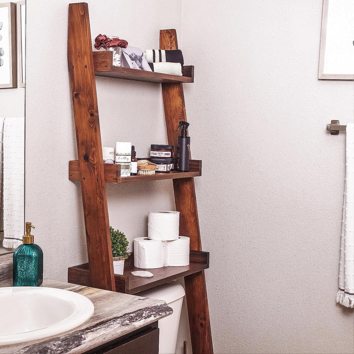 Over The Toilet Ladder Shelf Farmhouse Bathroom Storage and Decor