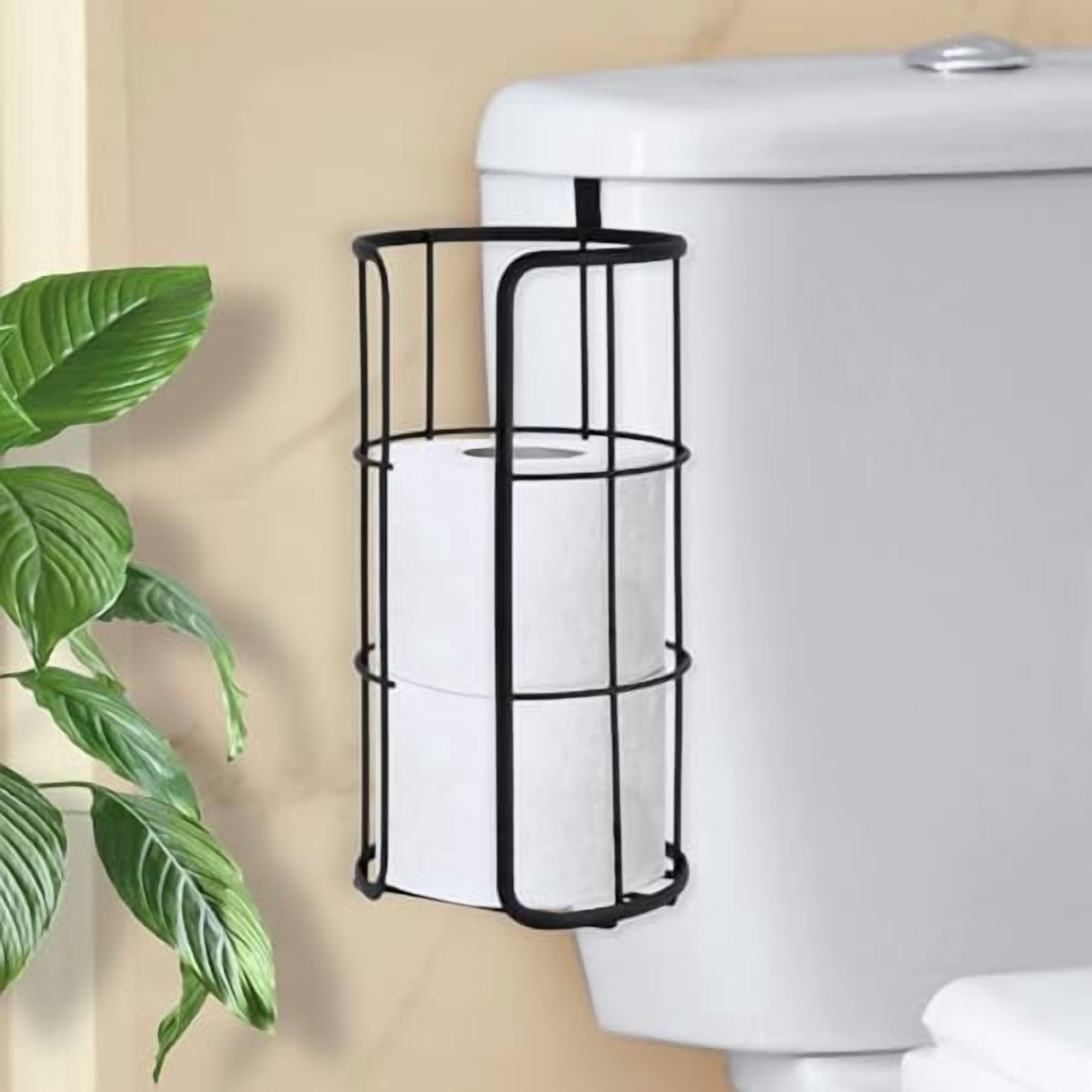 Over The Toilet Paper Holder Reserve, Metal Bathroom Toilet Paper Storage That Fits Any Size Rolls, Matte Black