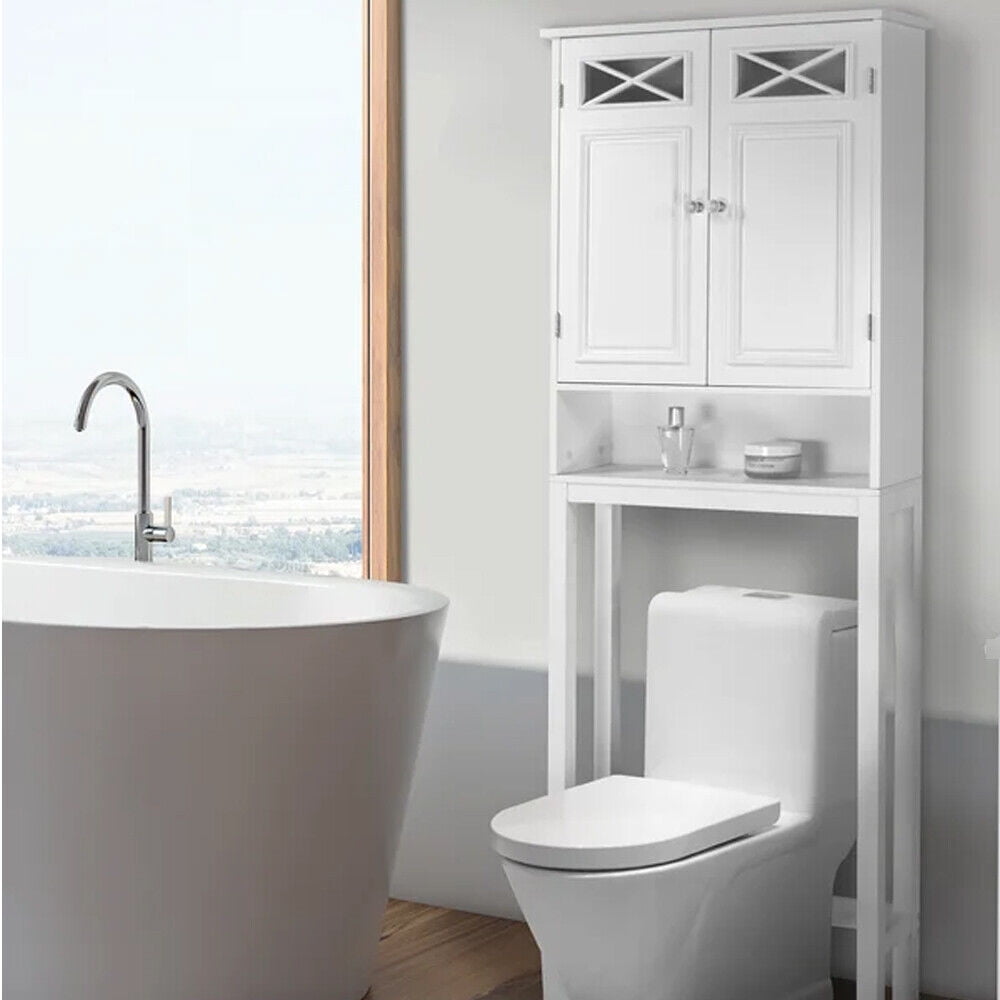Tall Over-The-Toilet Storage Cabinet - White MDF, 68.3"H, Saves Bathroom Space 10 thumbnail image