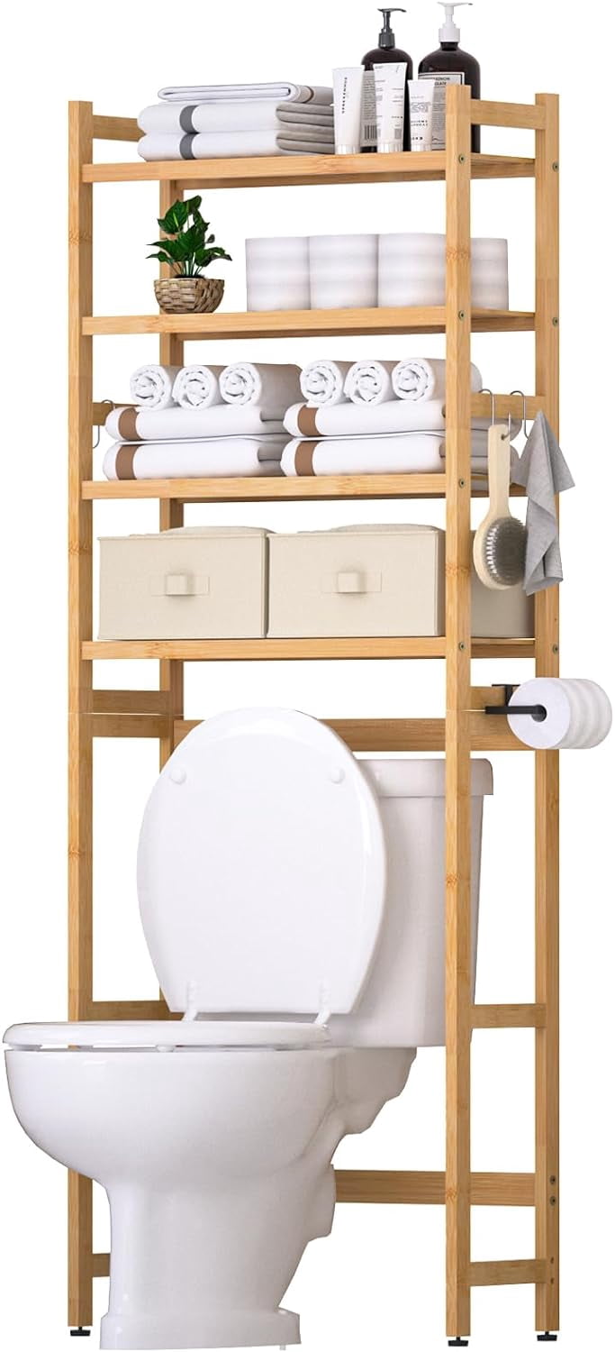 Over The Toilet Storage with 2 Baskets,4-Tier Bamboo Over Toilet ...
