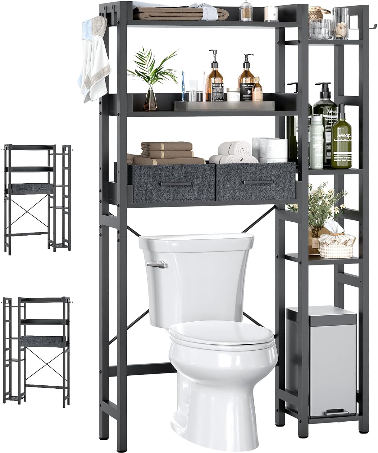 Over The Toilet Storage with 2 Drawers - 7 Tier Bathroom Organizer with ...