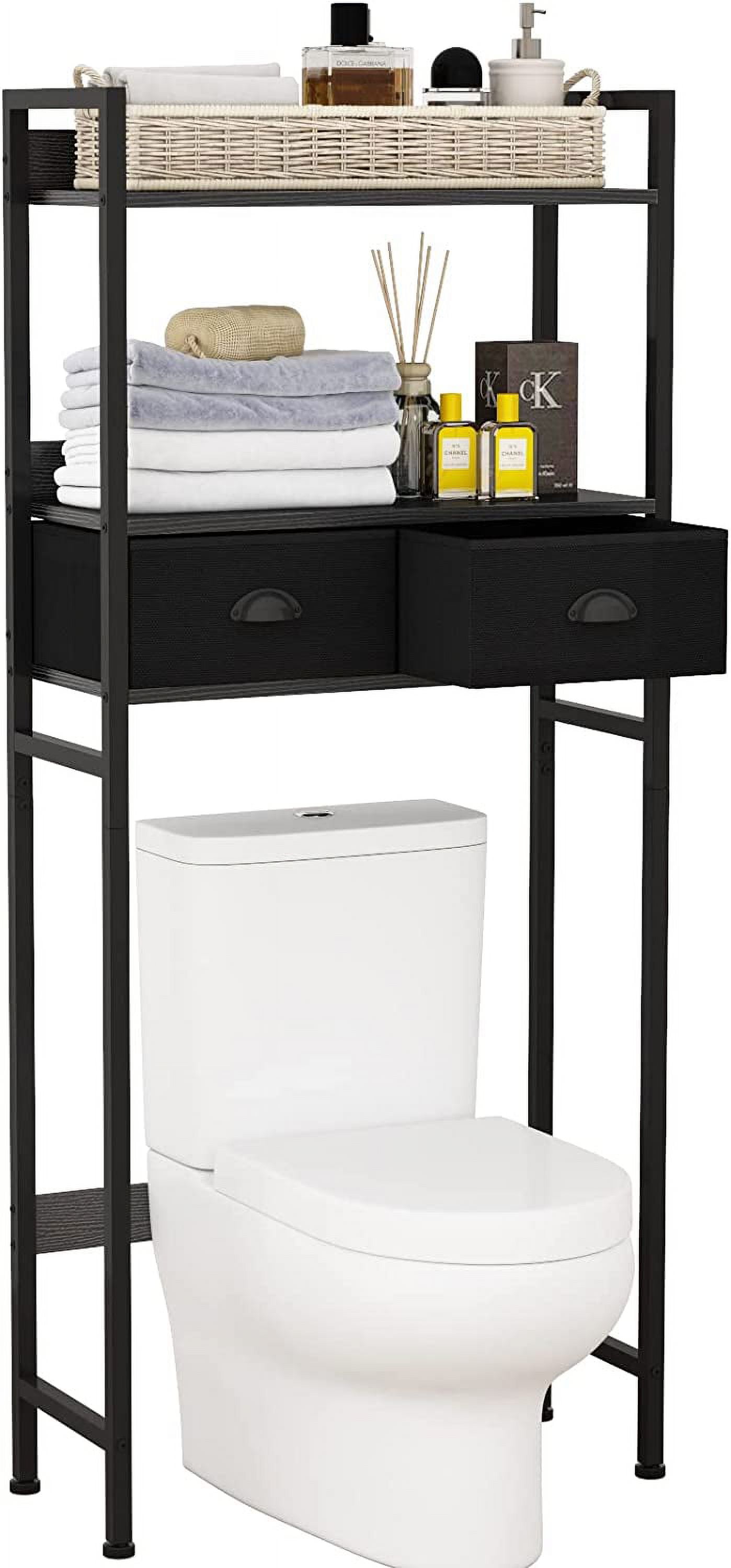 Over The Toilet Storage with 2 Fabric Drawers, 2-Tier Tall Bathroom Storage  Shelf, Stable Freestanding Above Toilet Stand, Space Saver Organizer Rack  for Restroom, Laundry (Black) 