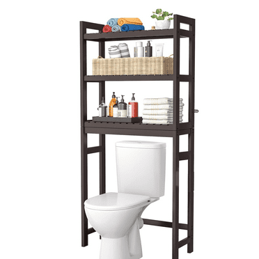 ALSO GO Bathroom Organizer Adjustable Shelves, 3 Shelf Bamboo Floor for Bathroom, Black