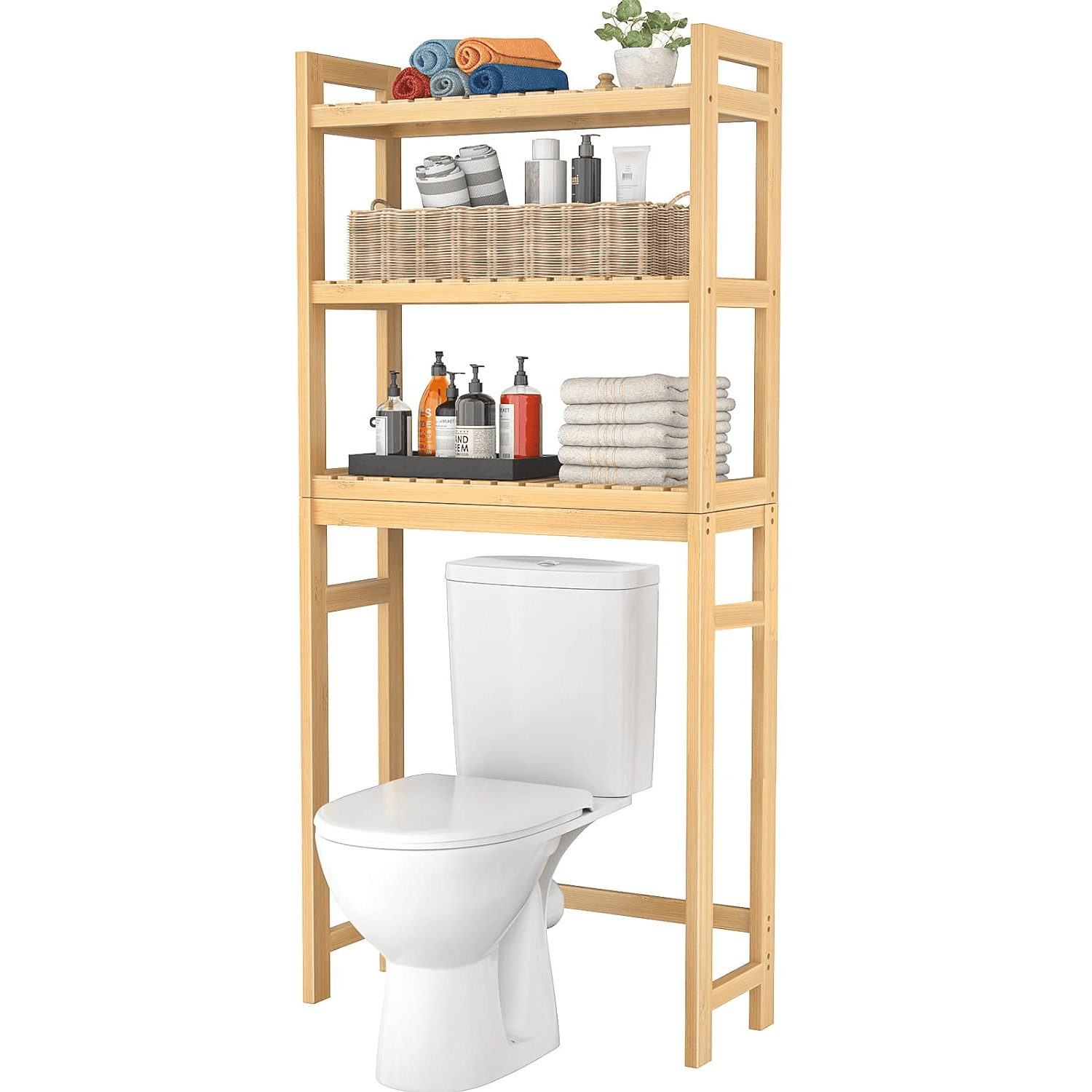 Natural Bamboo 3-Tier Over-the-Toilet Storage Shelf