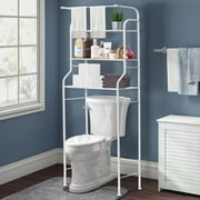 Simple Trending Over The Toilet Storage Rack with Toilet Paper Holder，Metal  3 Tier Bathroom Organizer Shelf with 2 Hooks,White