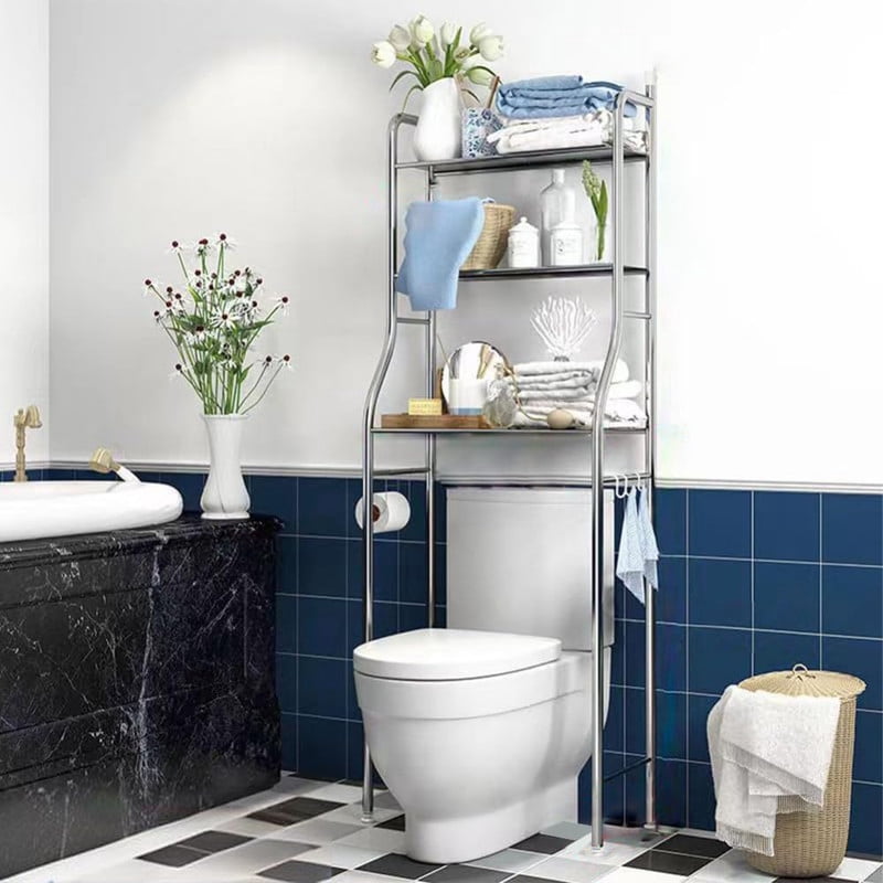 Over The Toilet Storage, 3-Tier Over Toilet Organizer Rack, Freestanding Above Toilet Shelf for Bathroom, Laundry, Space Saver, Stainless Steel