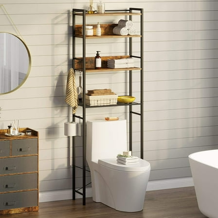 Over The Toilet Storage 4-Tier Freestanding Bathroom Organizer, Rustic Brown