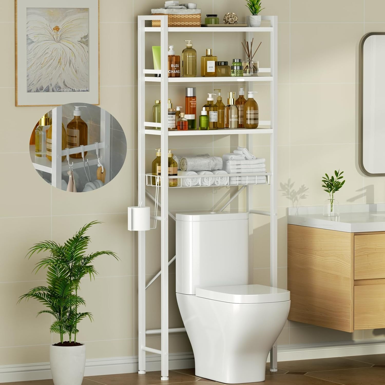 Over-The-Toilet Storage,4 Tiers Above Toilet Bathroom Shelves with ...