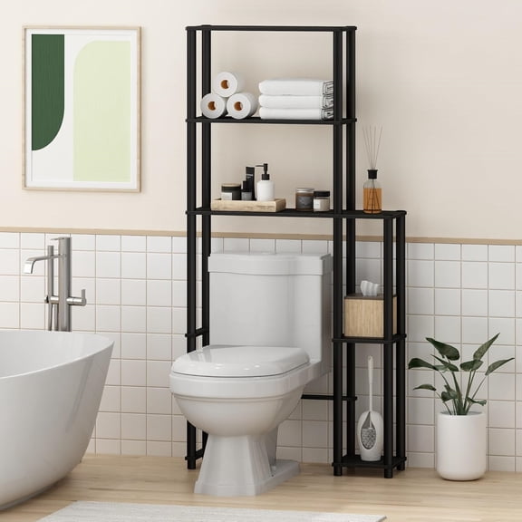 Over The Toilet Storage, 5 Shelves Bathroom Organizer Space Saver Rack, Espresso/Black