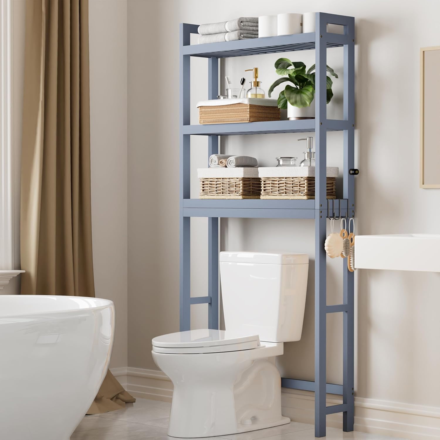 Gray Bamboo 3-Tier Adjustable Over-the-Toilet Storage Shelf