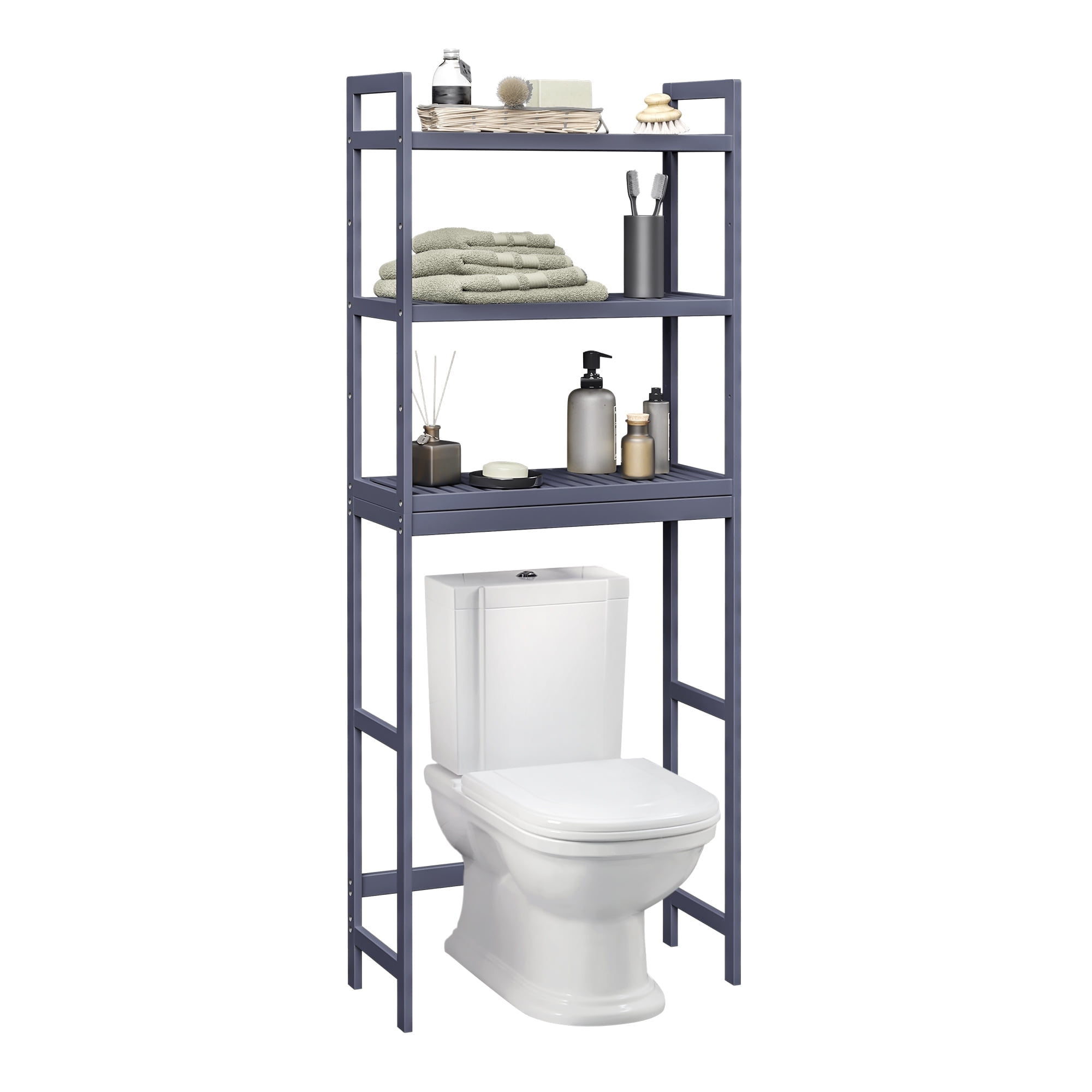 Over The Toilet Storage Bamboo 3-Tier Over-The-Toilet Space Saver Organizer Rack Stable Freestanding Above Toilet Stand for Bathroom Restroom Laundry