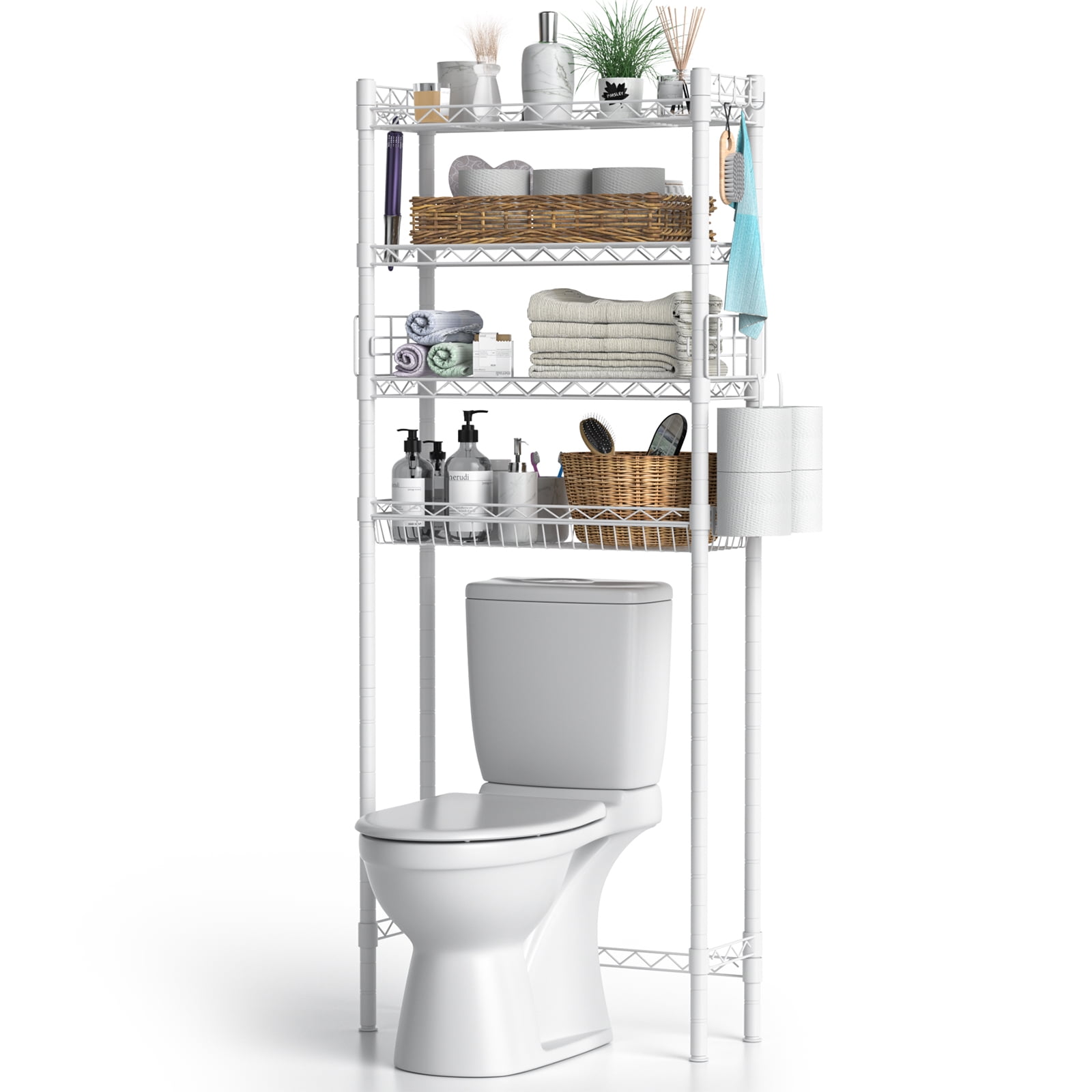 Over The Toilet Storage, Bathroom Organizer Shelves Space Saver Over Toilet, Above Toilet Storage Rack, Over-The-Toilet Storage Shelf, White
