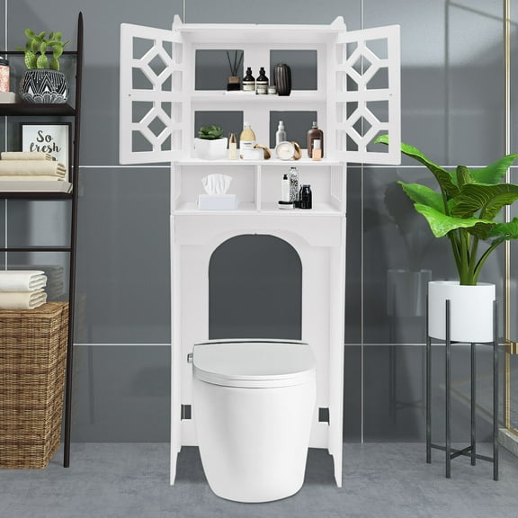 Over The Toilet Storage Cabinet, 4 Tier Bathroom Organizer w/ Raised Leg 48*23*150cm for Tissues, Cosmetics, Lotions