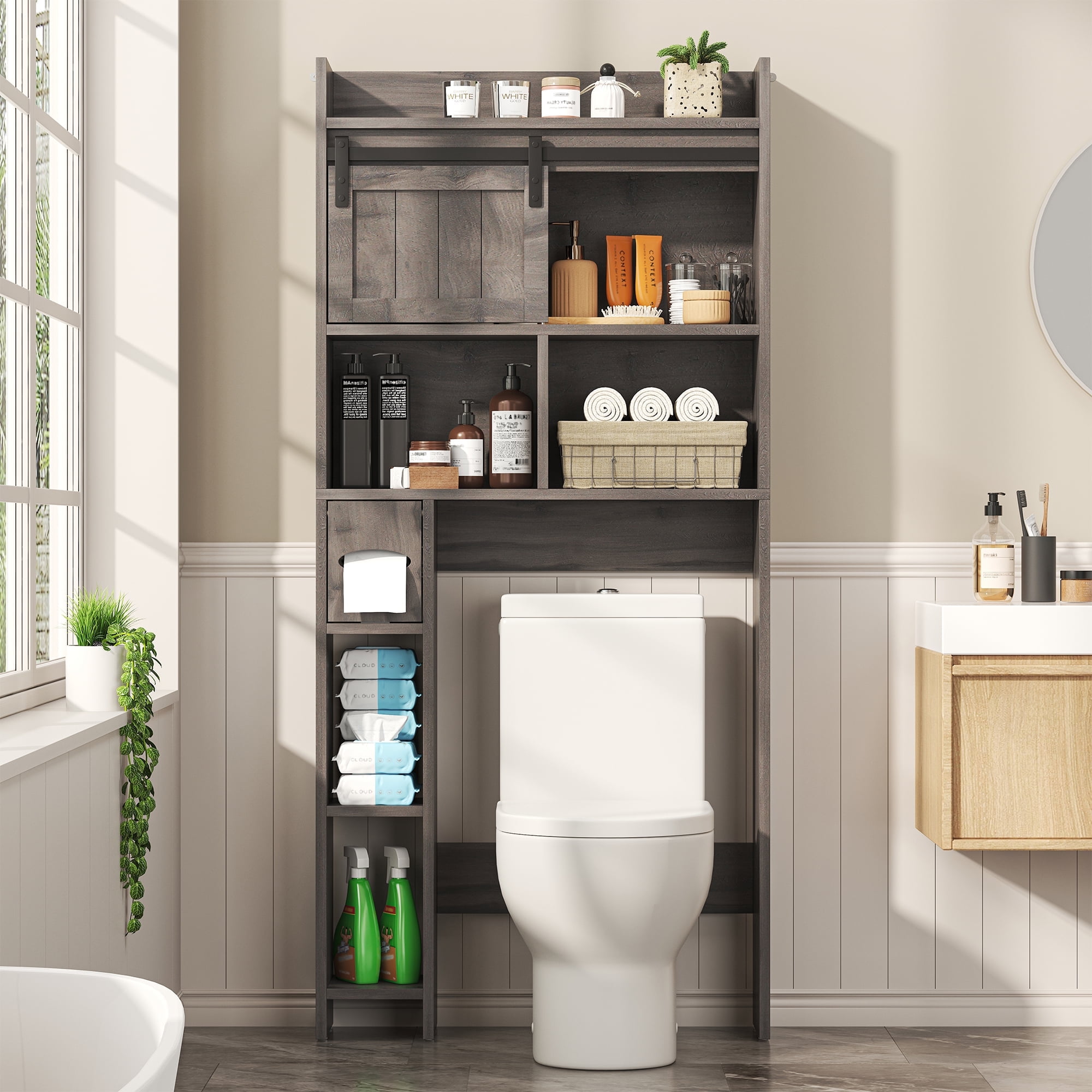 Over The Toilet Storage Cabinet, Above Toilet Shelf with Sliding Door ...