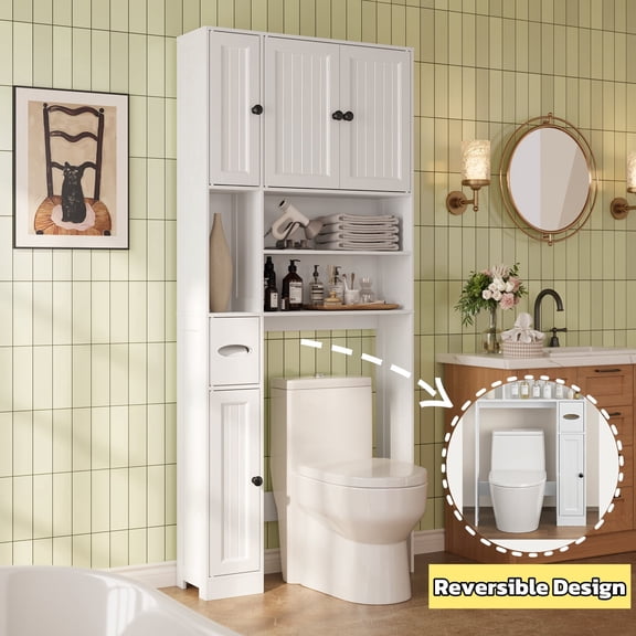 Asofer Bathroom Storage Cabinet,Reversible Left/Right Installation,71"H Over The Toilet Storage Cabinet for Bathroom,White