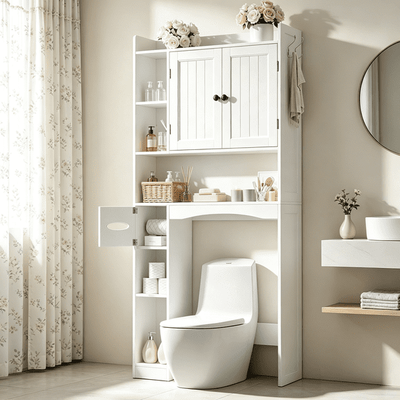 Asofer Over‑The‑Toilet Storage Cabinet, Bathroom Organizer with Adjustable Shelves & Anti‑Tip Hardware for Most Standard Toilets