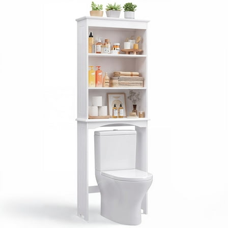 Over The Toilet Storage Cabinet, Asofer Bathroom Storage Cabinet with Adjustable Shelf, Freestanding Bathroom Organizer, White