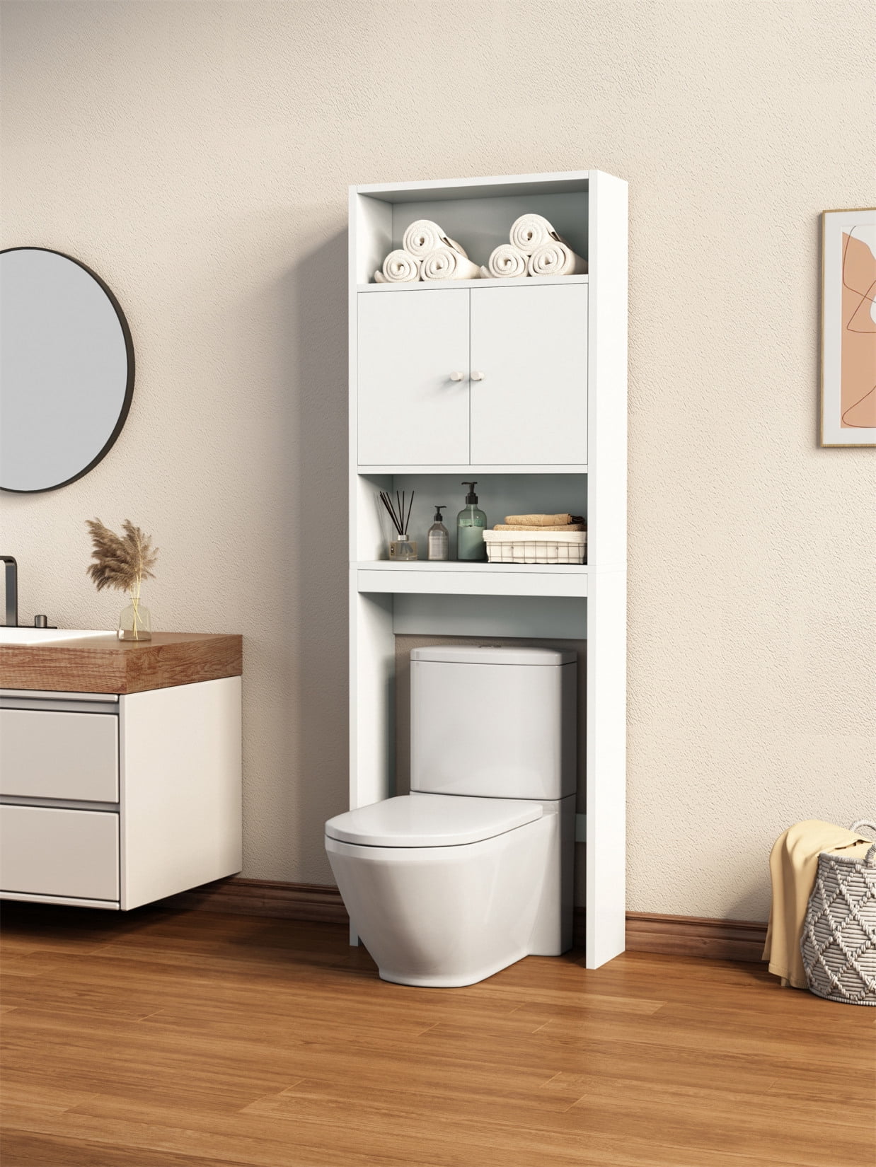 Over The Toilet Storage Cabinet, Bathroom Cabinet Organizer with 2 Door ...
