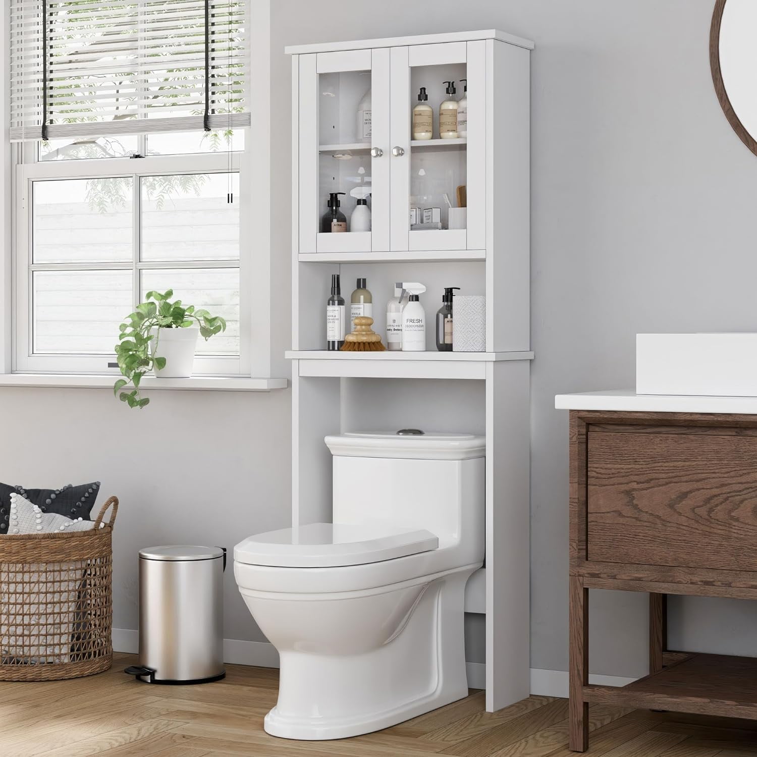 Over The Toilet Storage Cabinet, Bathroom Shelf Organizer with Anti-Tip ...