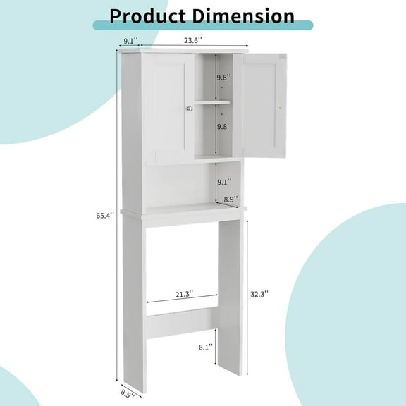 Over The Toilet Storage Cabinet, Bathroom Shelf Organizer with Anti-Tip Device Small Freestanding Space Saver with Adjustable Shelf, White