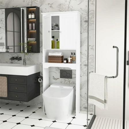 Over The Toilet Storage Cabinet, Bathroom Shelf Over Toilet, Bathroom Storage Cabinet Organizer,White