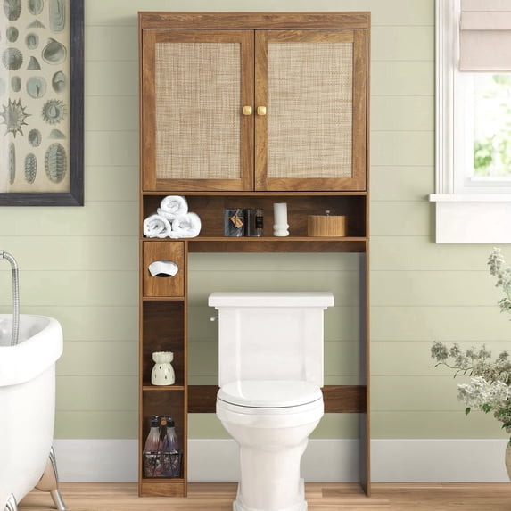 Over The Toilet Storage Cabinet, Bathroom Storage Organizer, Toilet Rack with Inner Adjustable Shelf,Two Doors-Yellow oak grain