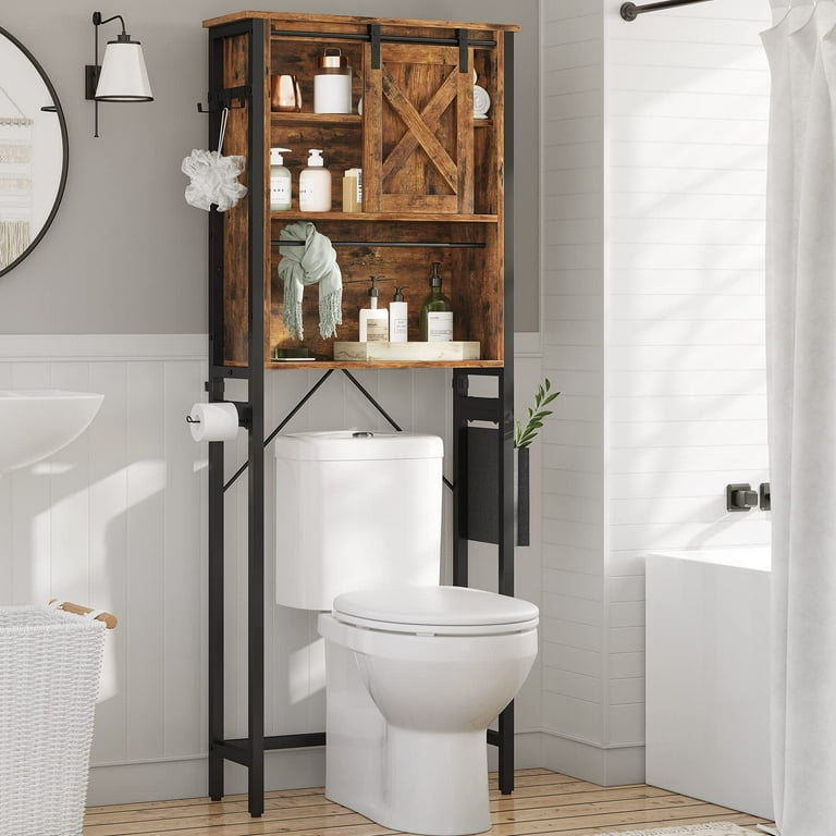 Farmhouse Over The Toilet Storage Cabinet 4-Tier Bathroom Shelves Over  Toilet with Storage Bag and Hooks, Rustic Brown