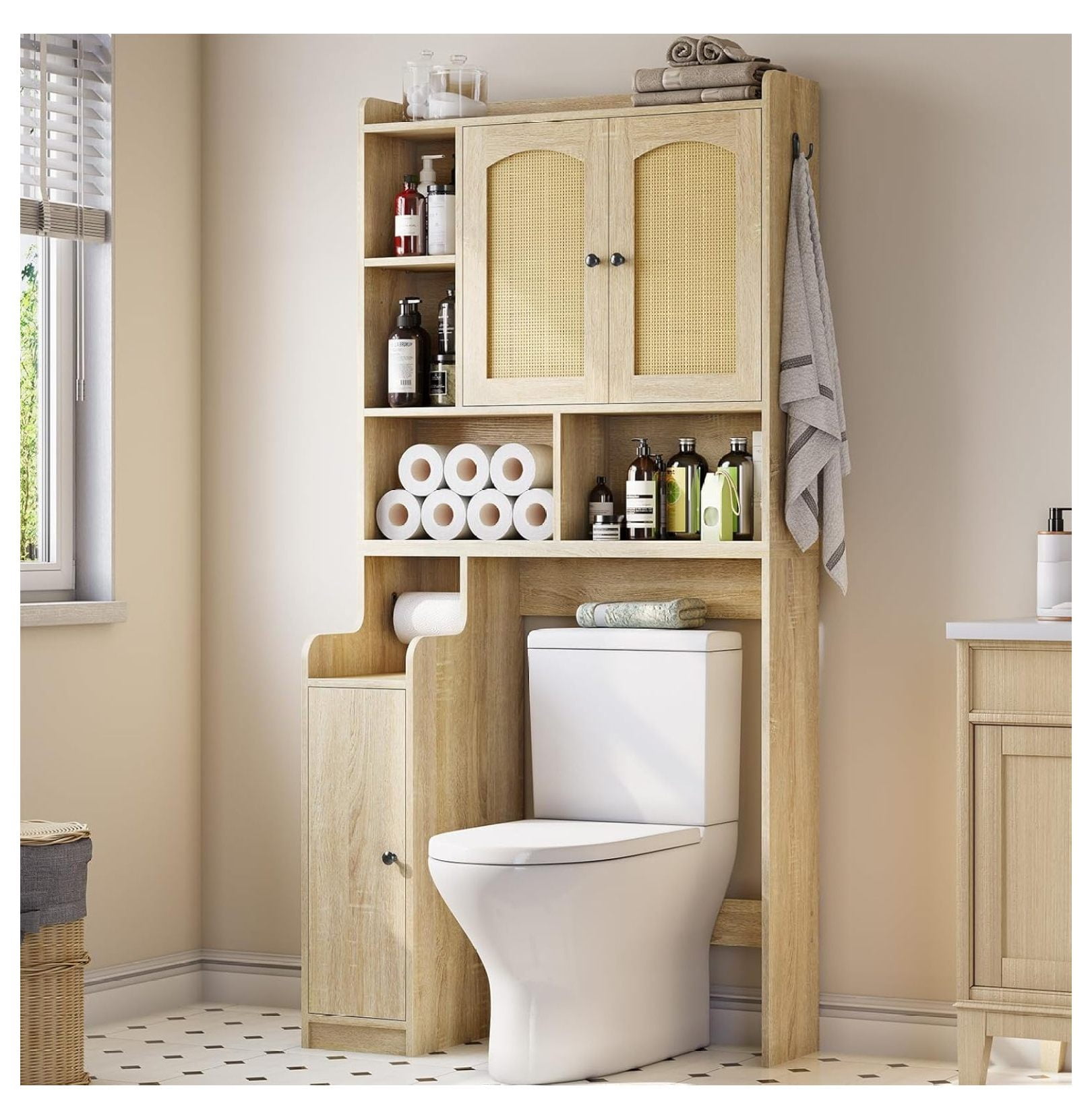 Over The Toilet Storage Cabinet, Farmhouse Rattan Bathroom Cabinet ...