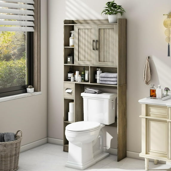Over The Toilet Storage Cabinet, Farmhouse Storage Cabinet Over Toilet with Barn Door,Home Space-Saving Toilet Rack, for Bathroom, Restroom, Laundry