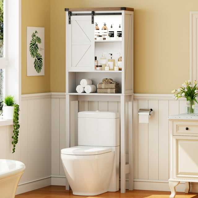Over The Toilet Storage Cabinet with Sliding Barn Door, Farmhouse ...