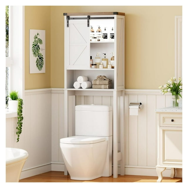 Over The Toilet Storage with Sliding Barn Door, Farmhouse