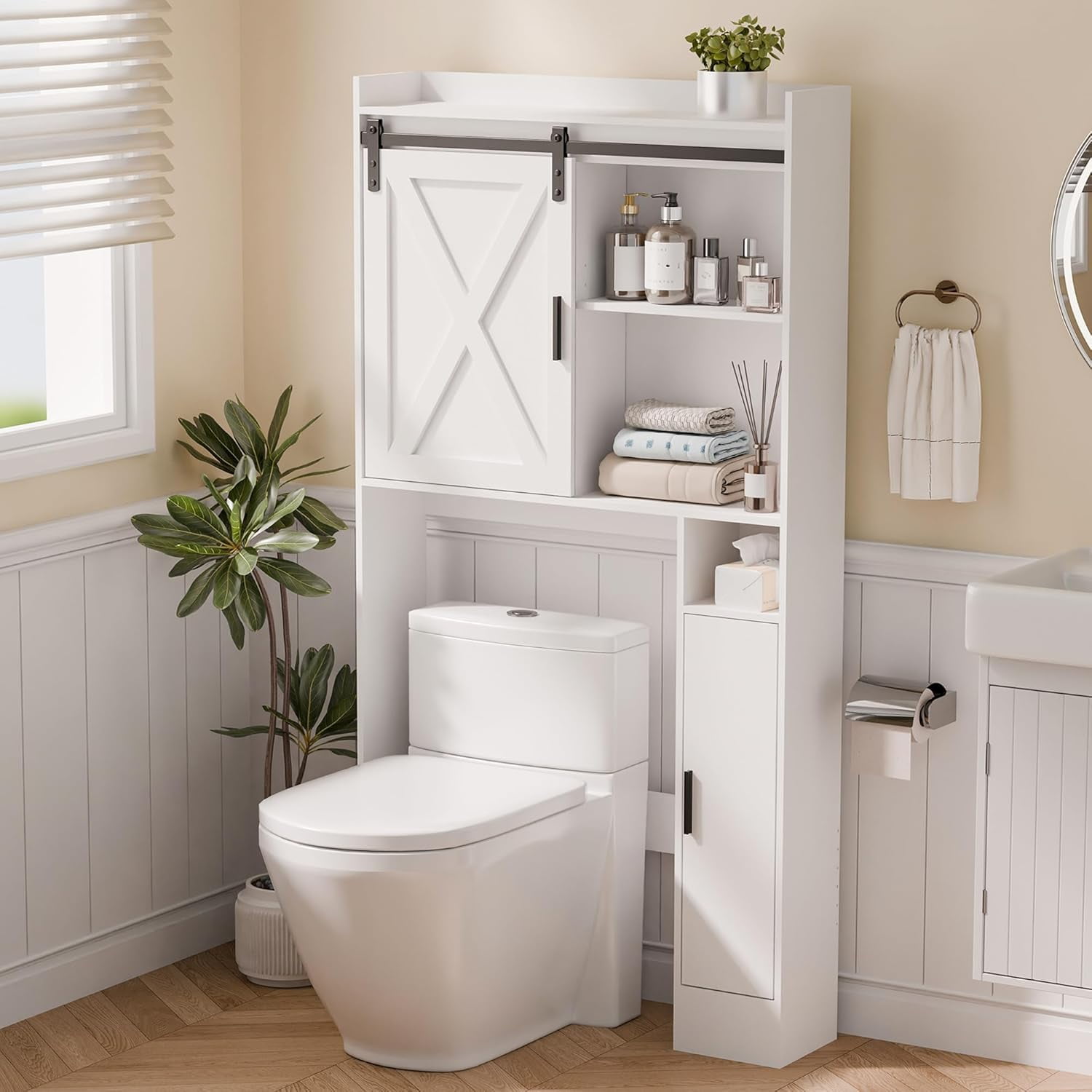 Over The Toilet Storage with Sliding Barn Door, Freestanding